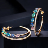 CWWZircons Double Circle Rainbow CZ Crystal Hoop Earrings for Women CZ562