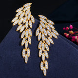 CWWZircons CZ Long Dangle Feather Wing Earrings