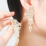 CWWZircons CZ Long Dangle Feather Wing Earrings