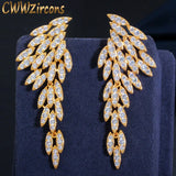 CWWZircons CZ Long Dangle Feather Wing Earrings