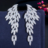CWWZircons CZ Long Dangle Feather Wing Earrings