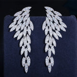 CWWZircons CZ Long Dangle Feather Wing Earrings