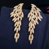 CWWZircons CZ Long Dangle Feather Wing Earrings