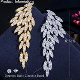 CWWZircons CZ Long Dangle Feather Wing Earrings