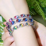CWWZircons Oval Rainbow Fire CZ Tennis Bracelet Wedding Jewelry Gift