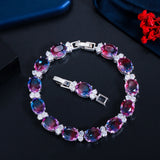 CWWZircons Oval Rainbow Fire CZ Tennis Bracelet Wedding Jewelry Gift