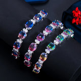CWWZircons Oval Rainbow Fire CZ Tennis Bracelet Wedding Jewelry Gift