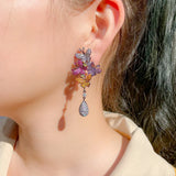 CWWZircons Purple Red Butterfly Drop Earrings CZ970