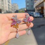 CWWZircons Purple Red Butterfly Drop Earrings CZ970