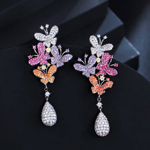 CWWZircons Purple Red Butterfly Drop Earrings CZ970