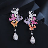 CWWZircons Purple Red Butterfly Drop Earrings CZ970