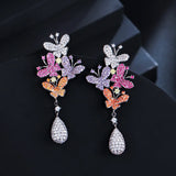 CWWZircons Purple Red Butterfly Drop Earrings CZ970