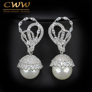 CZ Stone Paved Pearl Drop Earrings for Women CZ360