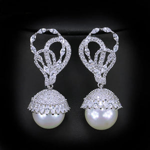 CZ Stone Paved Pearl Drop Earrings for Women CZ360