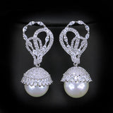 CZ Stone Paved Pearl Drop Earrings for Women CZ360