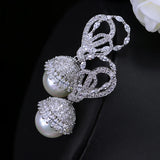 CZ Stone Paved Pearl Drop Earrings for Women CZ360