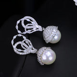 CZ Stone Paved Pearl Drop Earrings for Women CZ360