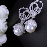 CZ Stone Paved Pearl Drop Earrings for Women CZ360