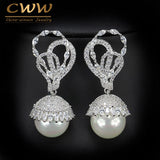 CZ Stone Paved Pearl Drop Earrings for Women CZ360