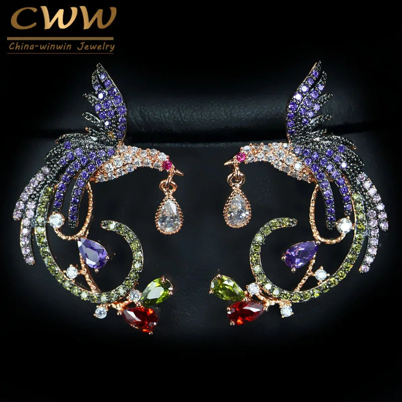 CWWZircons Exclusive Rose Dangle Drop Earrings Green Purple Red CZ348
