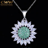 CWWZircons Green CZ Daisy Pendant Necklace for Women