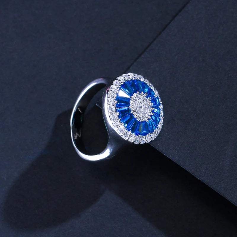 CWWZircons Silver Round CZ Crystal Engagement Ring R023