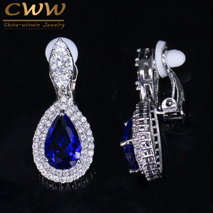 CWWZircons CZ Royal Crystal Paved No Pierced Ear Clip On Earrings