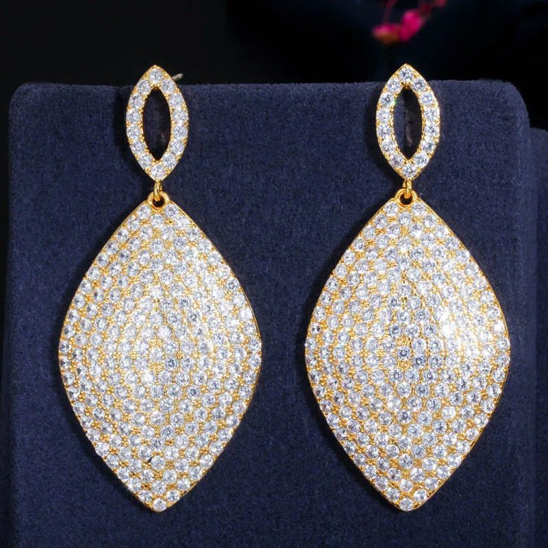 CWWZircons CZ Big Dangling Drop Long Earrings for Wedding Bridal Party Dress