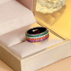 CWWZircons Multicolor 4 Layered Round Ring for Women Wedding Party Boho Jewelry