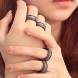CWWZircons Multicolor 4 Layered Round Ring for Women Wedding Party Boho Jewelry