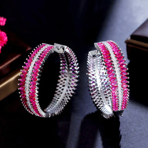 CZ Pave Red CZ Big Hoop Earrings for Women CZ395