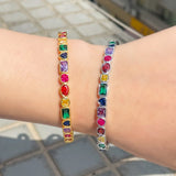 Multicolor Rainbow CZ Open Cuff Bangle Boho Jewelry