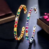 Multicolor Rainbow CZ Open Cuff Bangle Boho Jewelry
