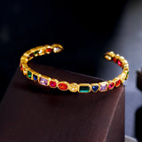 Multicolor Rainbow CZ Open Cuff Bangle Boho Jewelry