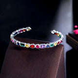 Multicolor Rainbow CZ Open Cuff Bangle Boho Jewelry