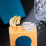 Geometric Cross Layer CZ Open Cuff Ring for Women R276