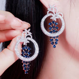 CWWZircons Geometric Round Dangle Drop Long Royal Earrings