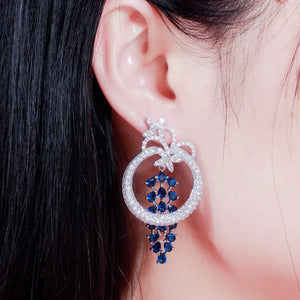 CWWZircons Geometric Round Dangle Drop Long Royal Earrings