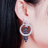 CWWZircons Geometric Round Dangle Drop Long Royal Earrings