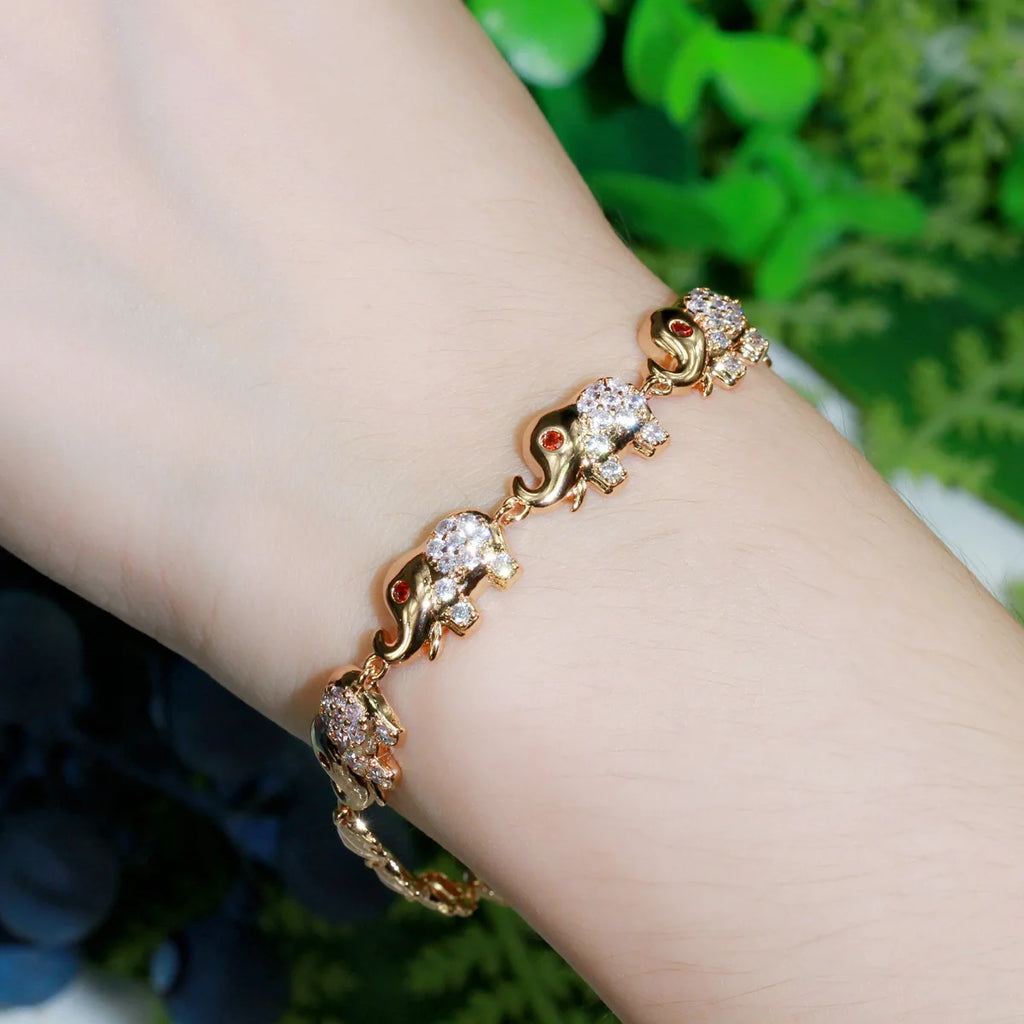 CWWZircons Elephant Charm Bracelet CZ Paved 585 Animal Jewelry