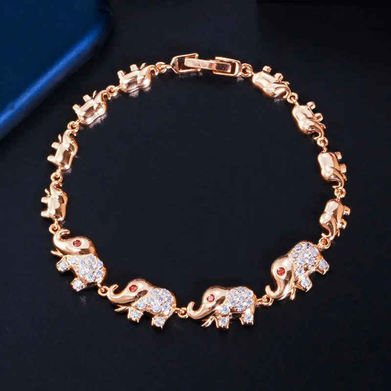 CWWZircons Elephant Charm Bracelet CZ Paved 585 Animal Jewelry