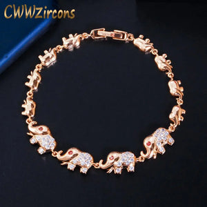 CWWZircons Elephant Charm Bracelet CZ Paved 585 Animal Jewelry