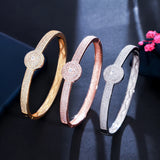 CWWZircons Micro Pave CZ Rose Open Cuff Bangle