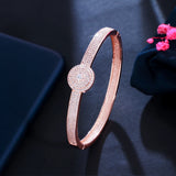 CWWZircons Micro Pave CZ Rose Open Cuff Bangle