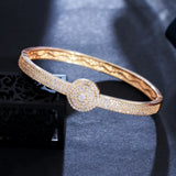 CWWZircons Micro Pave CZ Rose Open Cuff Bangle
