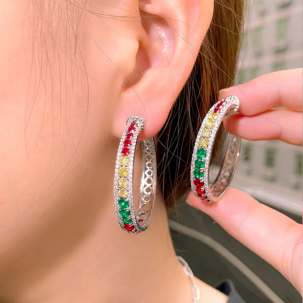 CWWZircons Multicolor CZ Big Hoop Earrings for Women CZ921