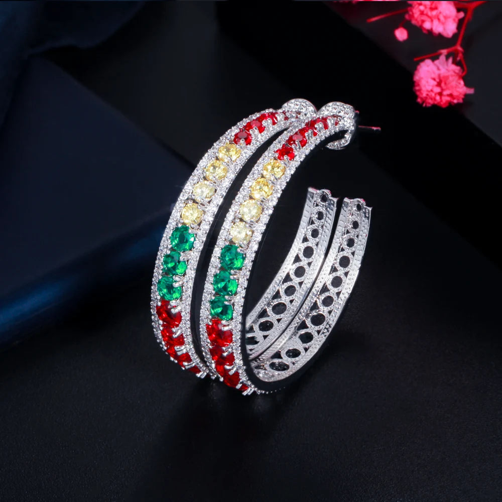 CWWZircons Multicolor CZ Big Hoop Earrings for Women CZ921
