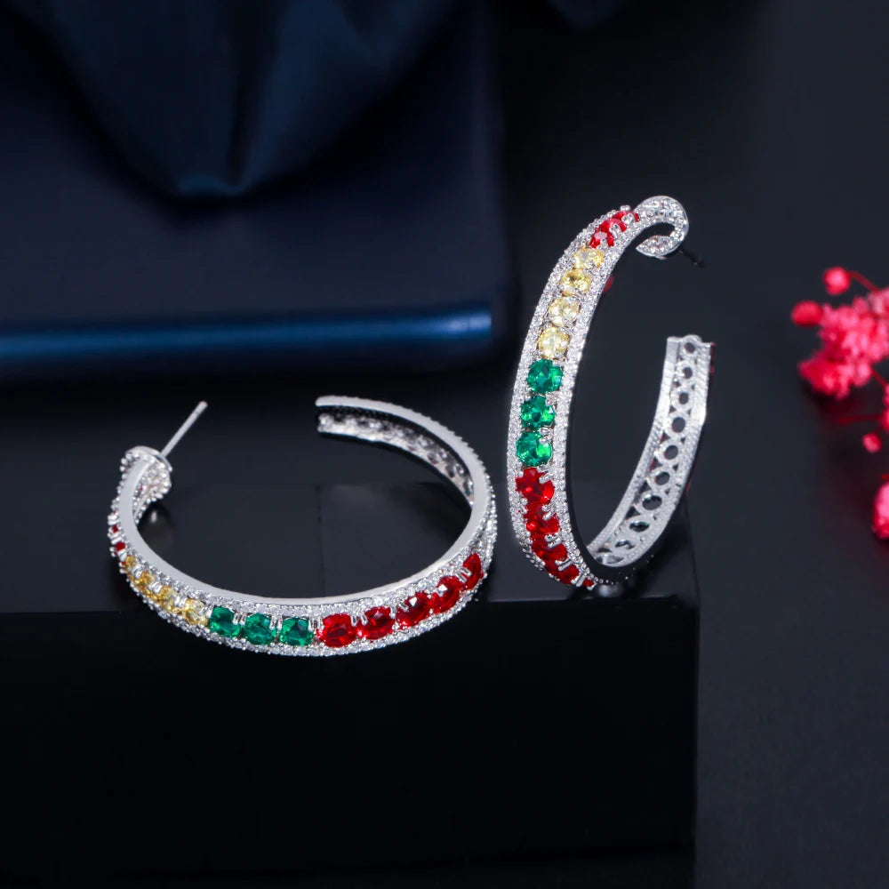 CWWZircons Multicolor CZ Big Hoop Earrings for Women CZ921