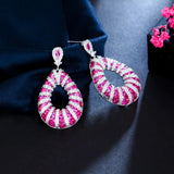CWWZircons Heavy Stone Work Fuchsia Red CZ Dangle Drop Wedding Earrings