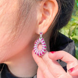 CWWZircons Heavy Stone Work Fuchsia Red CZ Dangle Drop Wedding Earrings